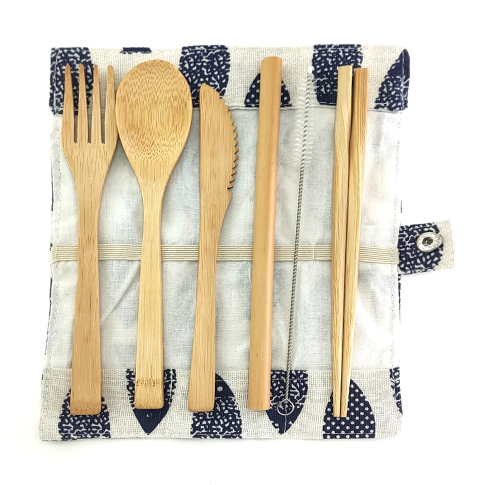 Набор столовых приборов из бамбука дорожный экологически чистый набор нож вилка