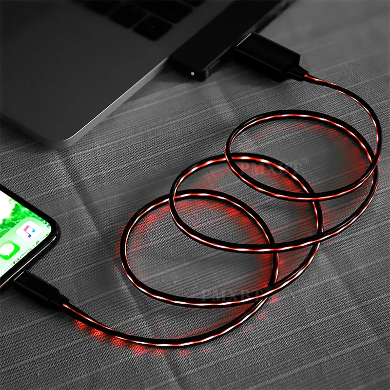 USB кабель для зарядки телефона струящийся свет зарядный шнур провод светодиода