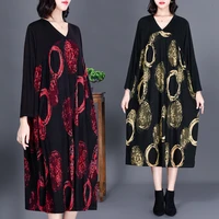 2021 spring women art retro print loose long dresses batwing sleeve oversized middle aged mother plus size 5xl vintage dress