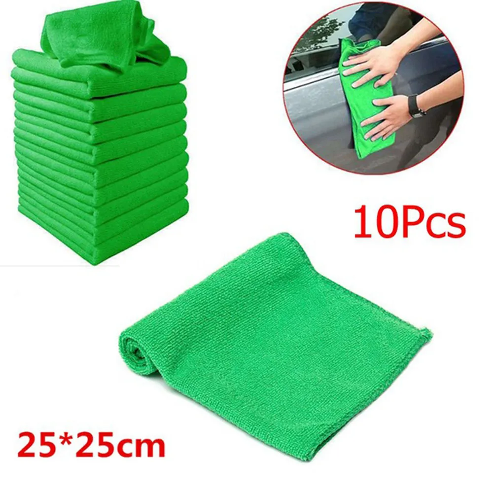 10 Pcs Green 5 шт./10 шт. микрофибра для чистки авто мягкая тряпка для мытья полотенца Duster 25*25 см Машина Для Дома Чистящие полотенца из микрофибры - Цвет: 10 Pcs Green