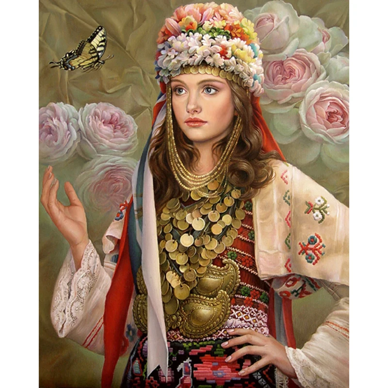 

Full Diamond Embroidery Girls in national costum 5D Diamond Painting Cross Stitch 3D Diamond Mosaic Needle Craft Christmas Gift