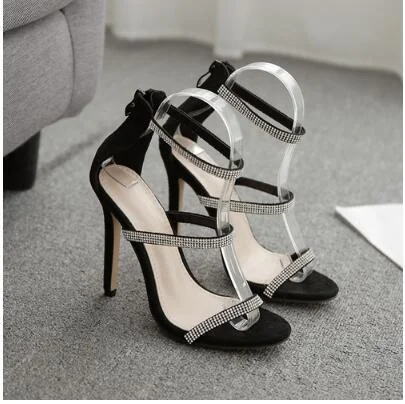 

35-42 big size black Roman shoes diamond High Heel Sandals