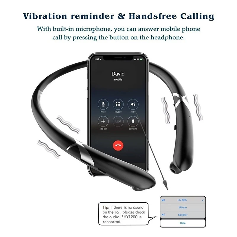 VTIN выдвижные наушники с шейным ремешком беспроводная гарнитура спортивные