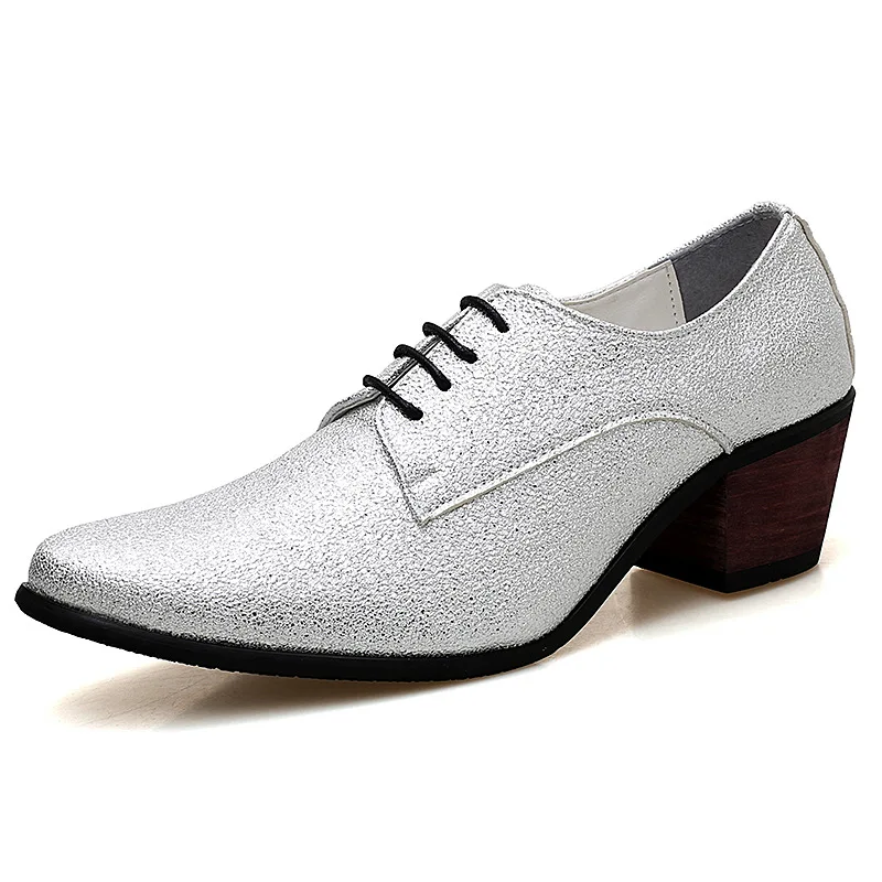 

Новинка 2021, мужские деловые модные классические туфли на высоком каблуке для вечерние НКИ, элегантные мужские свадебные туфли-оксфорды с ос...