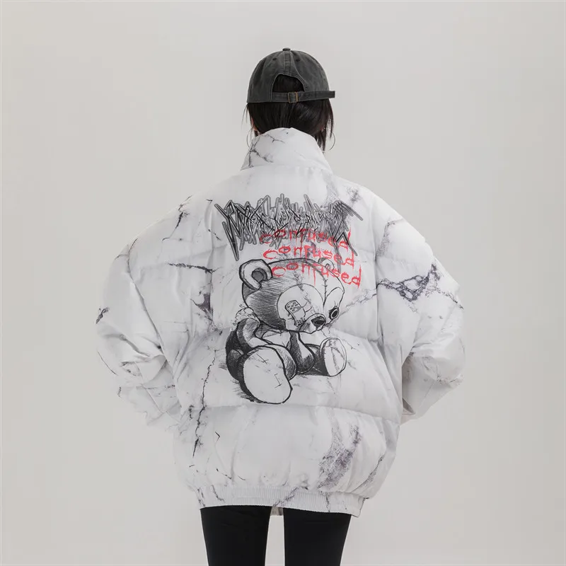 Мужская Зимняя Толстая теплая негабаритная ветрозащитная куртка с принтом