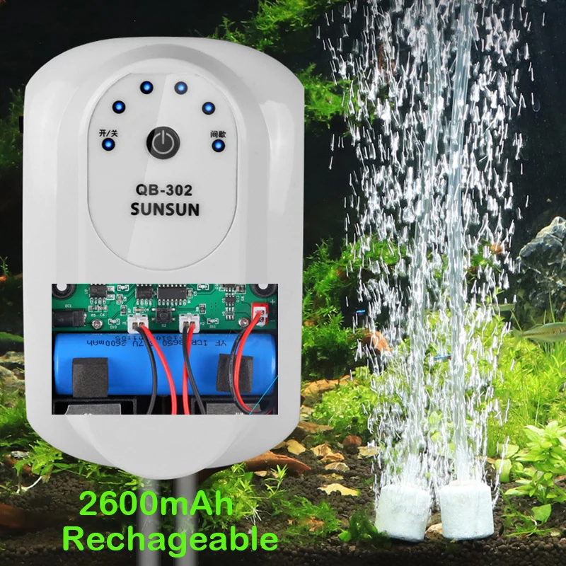 

USB Charging Aquarium Oxygen Pump 2600mAh Air Compressor Aeration Fish Tank Large Capacity Outdoor Fishing Air Stone Household