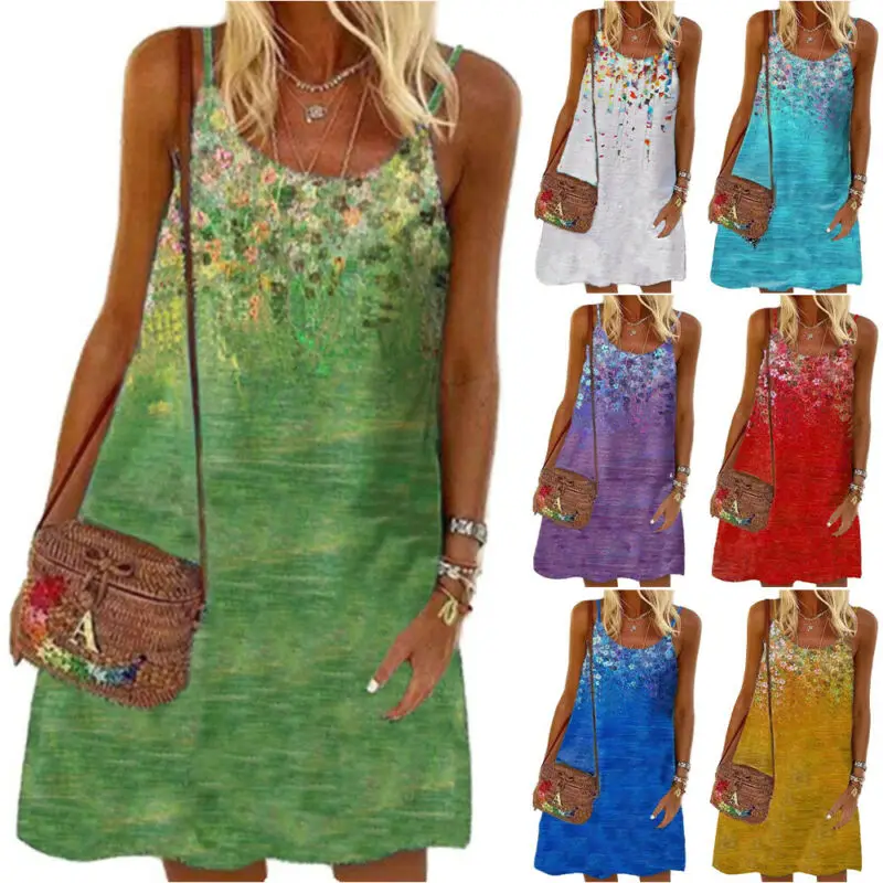 

Платье женское в стиле бохо, свободный сарафан-комбинация, винтажный принт, праздничный пляжный дорожный Повседневный свободный сарафан, ж...