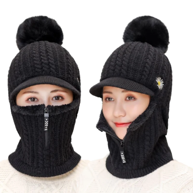 Зимняя женская вязаная шапка шарф набор помпон для волос модная шерстяная