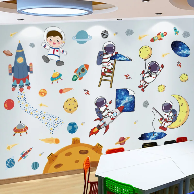 

[shijuekongjian] Astronauts Rockets Wall Stickers DIY Planets Wall Decals for Kids Rooms Baby Bedroom Nursery Home Decoration