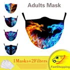 Многоразовая маска для лица с принтом огненного дракона PM2.5, мультяшная маска для взрослых, модная противозабавная Ветрозащитная маска с рисунком дракона
