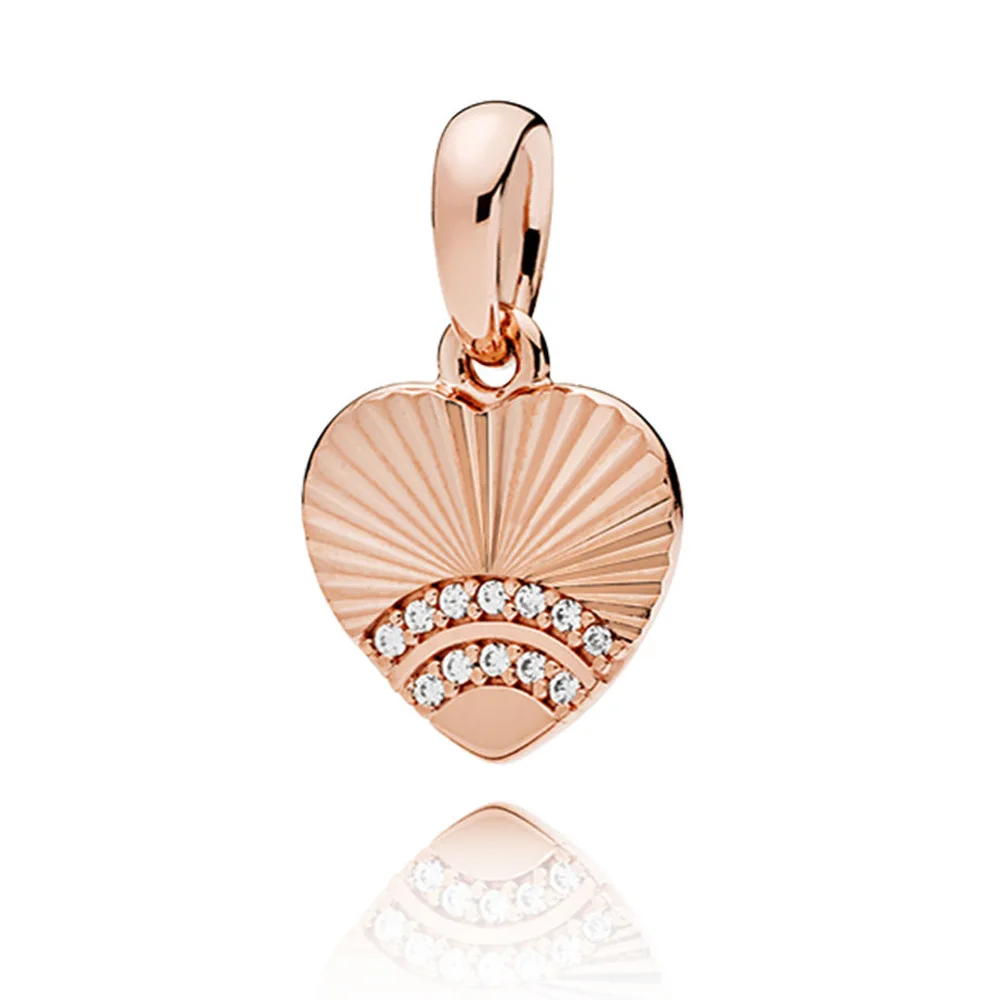 

NEW 100% 925 Sterling Silver Fan of Love Pendant Rose & Clear CZ Charms Bead For Mother Gift Bracelet DIY Necklace