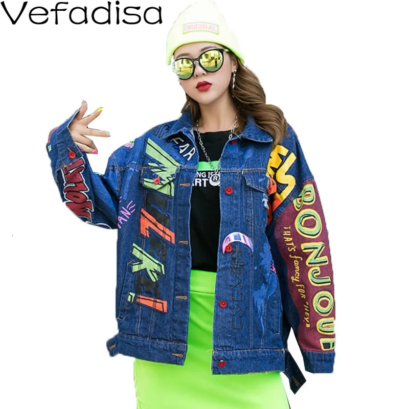 Vefadisa/осеннее свободное джинсовое пальто с дырками Женская куртка мультяшным