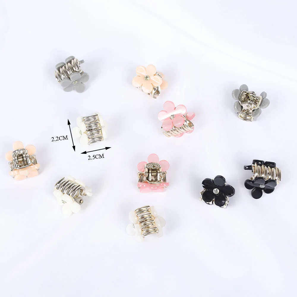 

6PCS Acrylic Flower Rhinestones Small Crab Hair Claw Clips Women Girls Cute Mini Plastic Barrette Clamps Hair Accessories Set