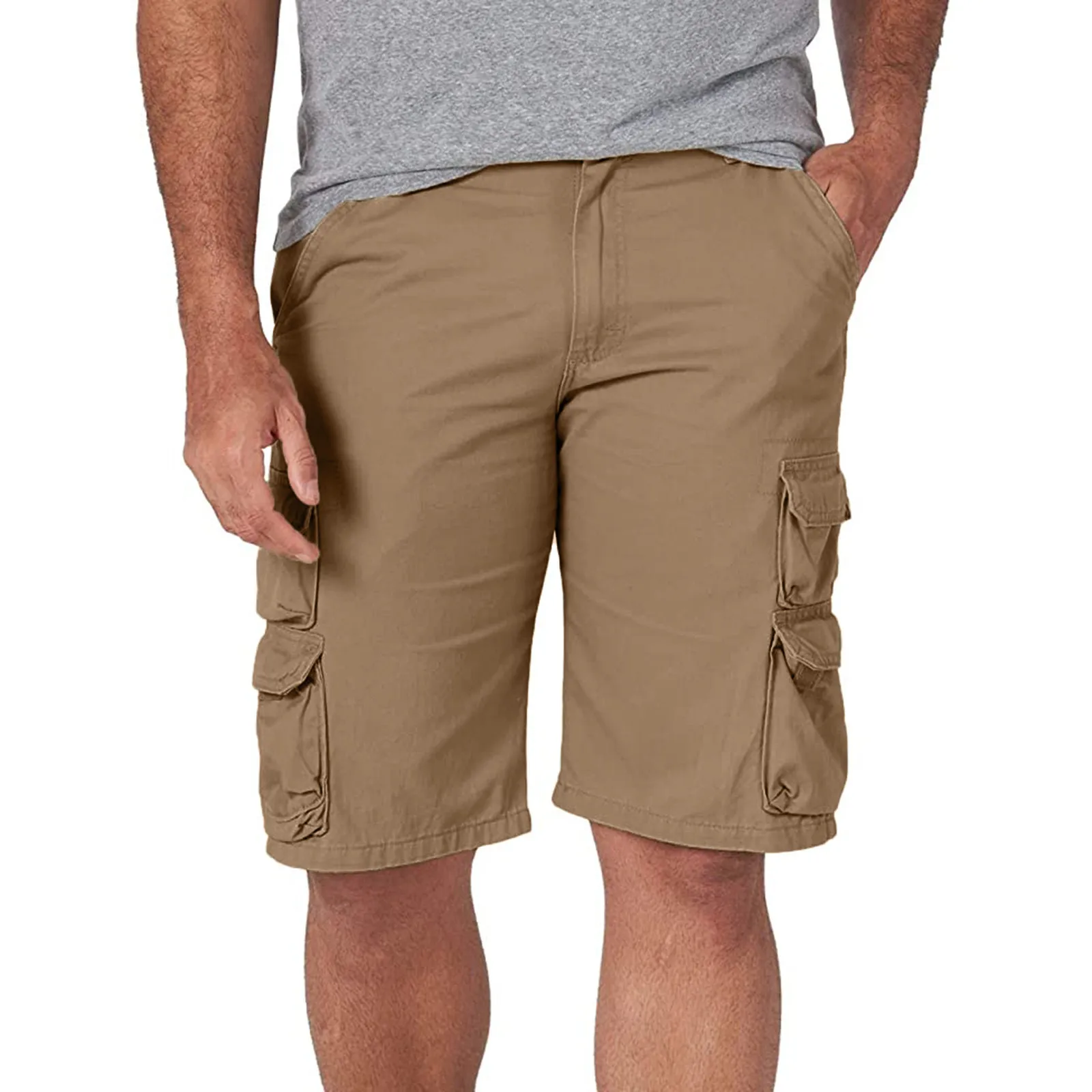 

Gray Cargo Shorts For Men Casual Workout Drawstring Short With Pocket Solid Pure Color Vintage Pants Summer Men Clothing