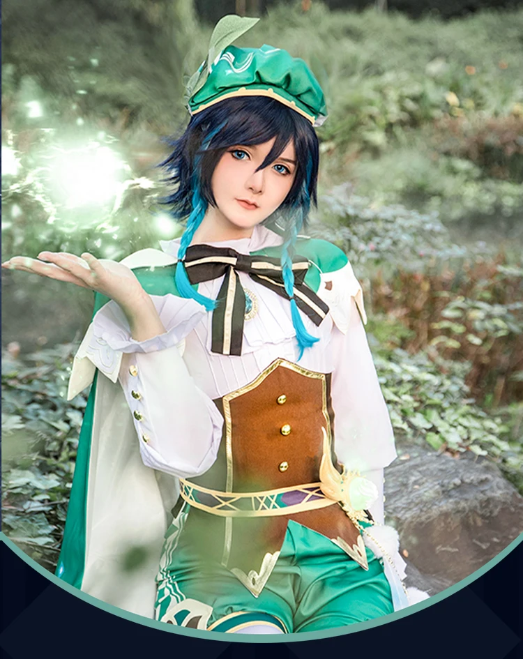 

COSLEE Genshin Impact Venti игровой костюм женский с плащой шляпа Косплей Костюм Хэллоуин наряд для женщин и мужчин новинка