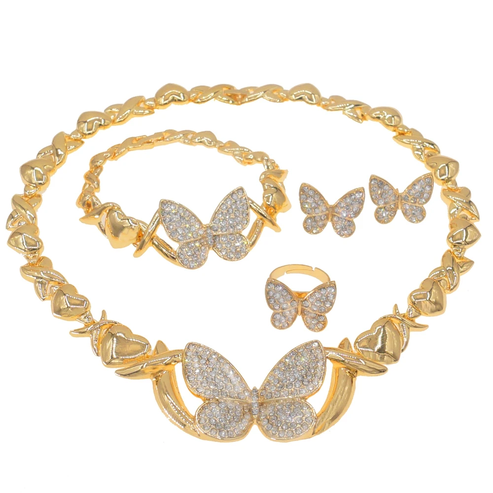

Luxury Kiss Hug Big Butterfly Xoxo Necklace Set Jewelry Women's Indian Fashion Gold Plated Jewelry Set X0120