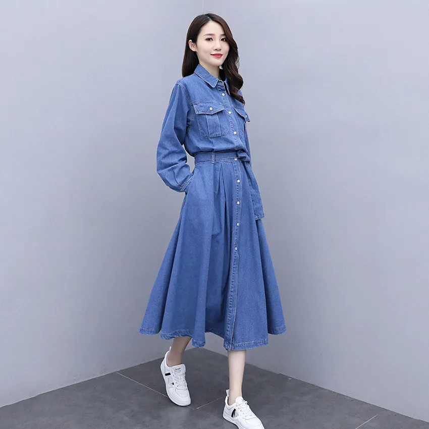 

Spring Autumn Long Sleeve Casual Denim Dress Women Loose Jeans Dress High Street Fashion Casual Long Shirt Dresses Robe