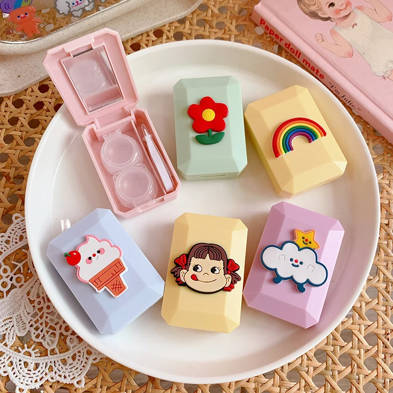 

2021 Cute Rainbow Glasses Cosmetic Contact Lenses Box Contact Lens Case For Eyes Travel Kit Holder Container Travel Accessaries