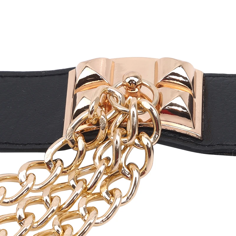 

Elastic Dress Belt for Women Ladies Leather Female Luxury Waist Punk Belt for Dresses Rivet Metal Gold Chain Waistband