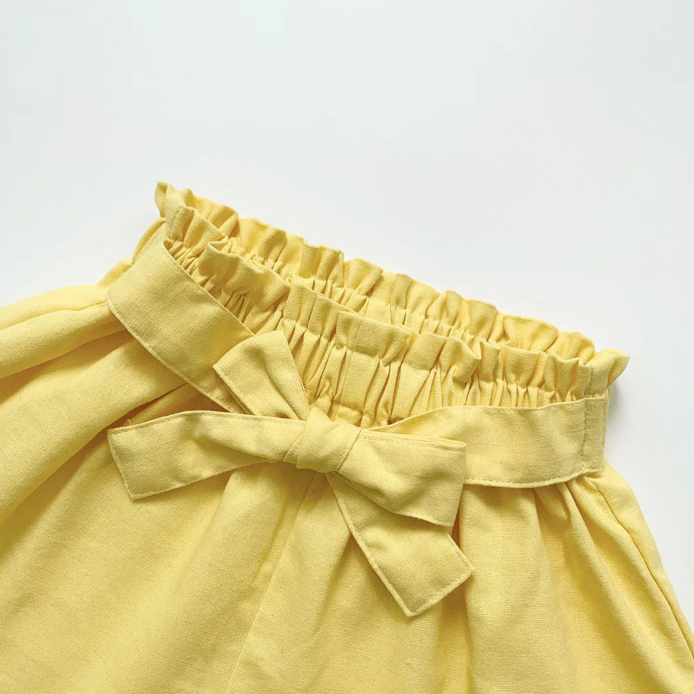 

2021 New Girls Shorts Fashion Bow Hight Waist Shorts Summer Cotton Linen Kids Hot Shorts DT421