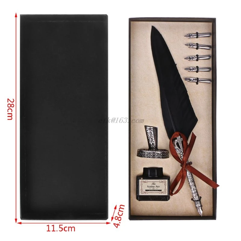 

English Calligraphy Feather Dip Pen Writing Ink Set Stationery Gift Box With 5 Nib Wedding Gift Quill Pen Fountain Pen
