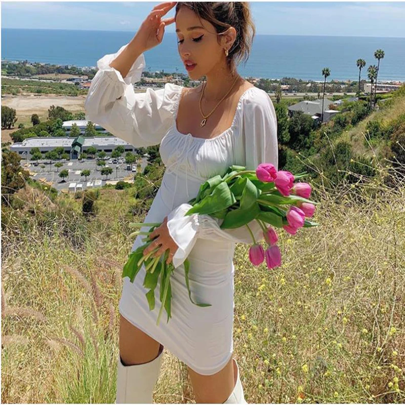 NCLAGEN женское модное повседневное мини платье пикантное с квадратным воротником