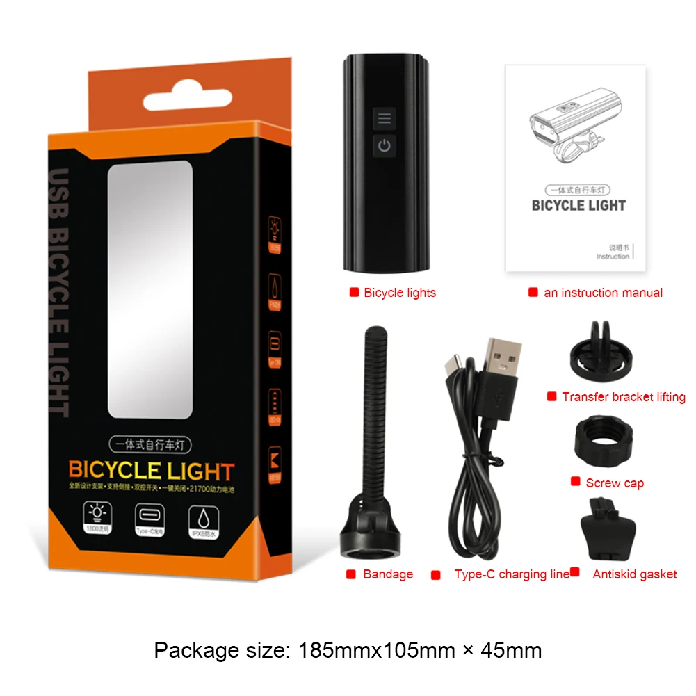 

MTB Bicycle Front Lamp Rechargeable 1800LM IPX6 Waterproof T6 LED Bike Headlight Portable Waterproof Cycling Light Equipment
