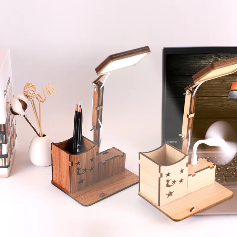 

Charging Multi-Function Touch Wooden Pen Holder Table Lamp Student Reading Eye Protection Folding Energy-saving LED Night Light
