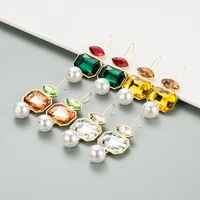 korean colorful crystal temperament simple rhinestones women earrings elegant literary retro baroque imitation pearl earrings