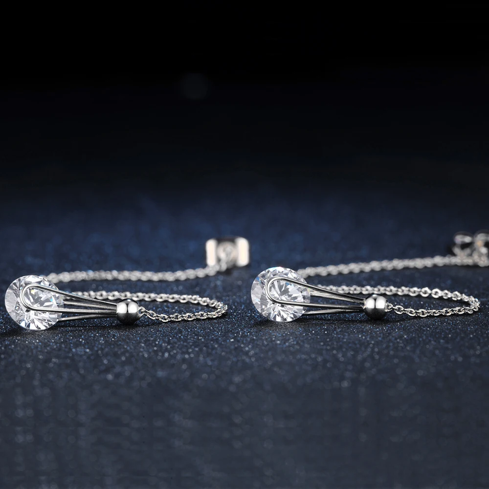 Женские серьги подвески с фианитом 2 карата|long earrings silver|line earringearrings silver long |