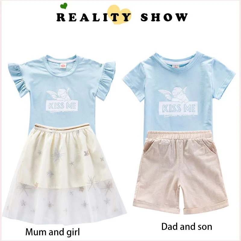 Лето 2019 Новые одинаковые комплекты для семьи мамы и дочки хлопок Юбка из сетчатой