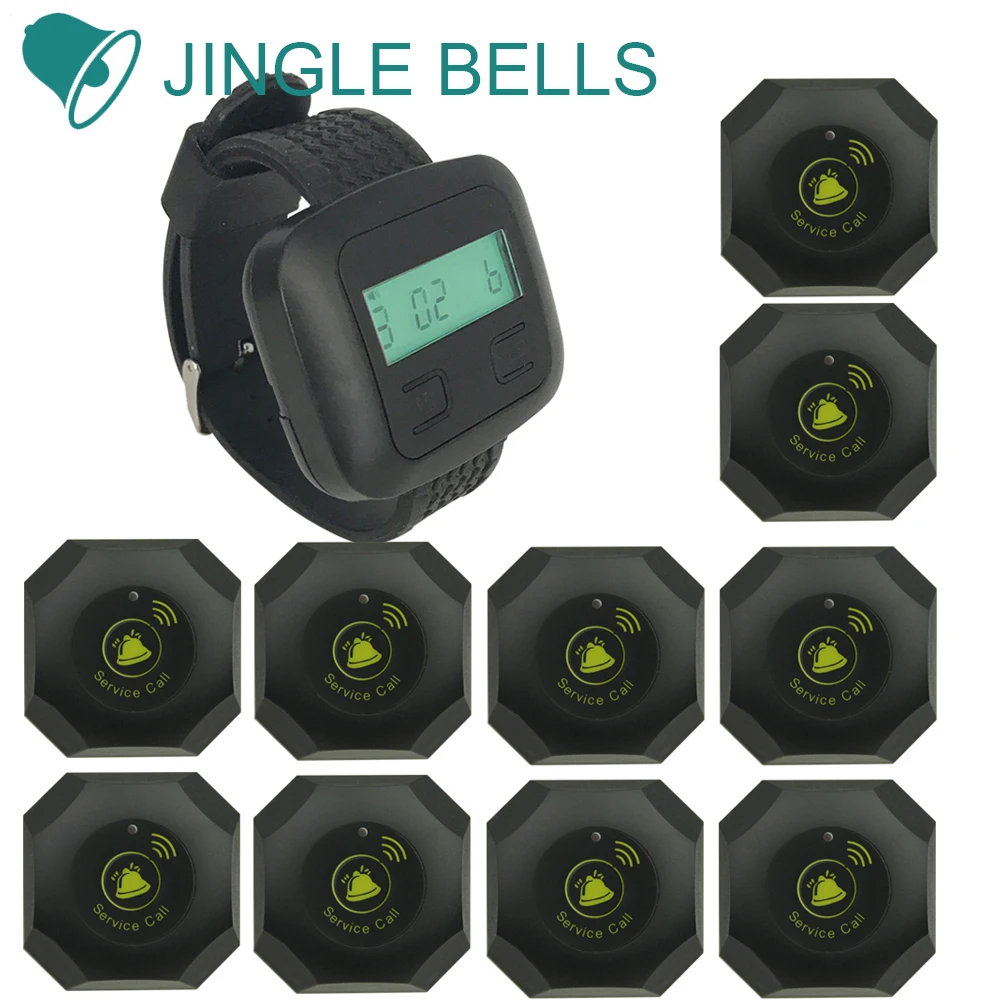 3 цвета кнопки вызова 10 шт. кнопок и 1 часы пейджер/вызова колокольчиками