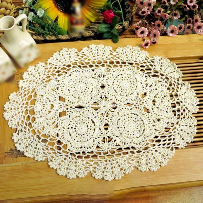 

Dining Placemat Home Decoration Table Vintage Hand Crochet Cotton Lace Floral
