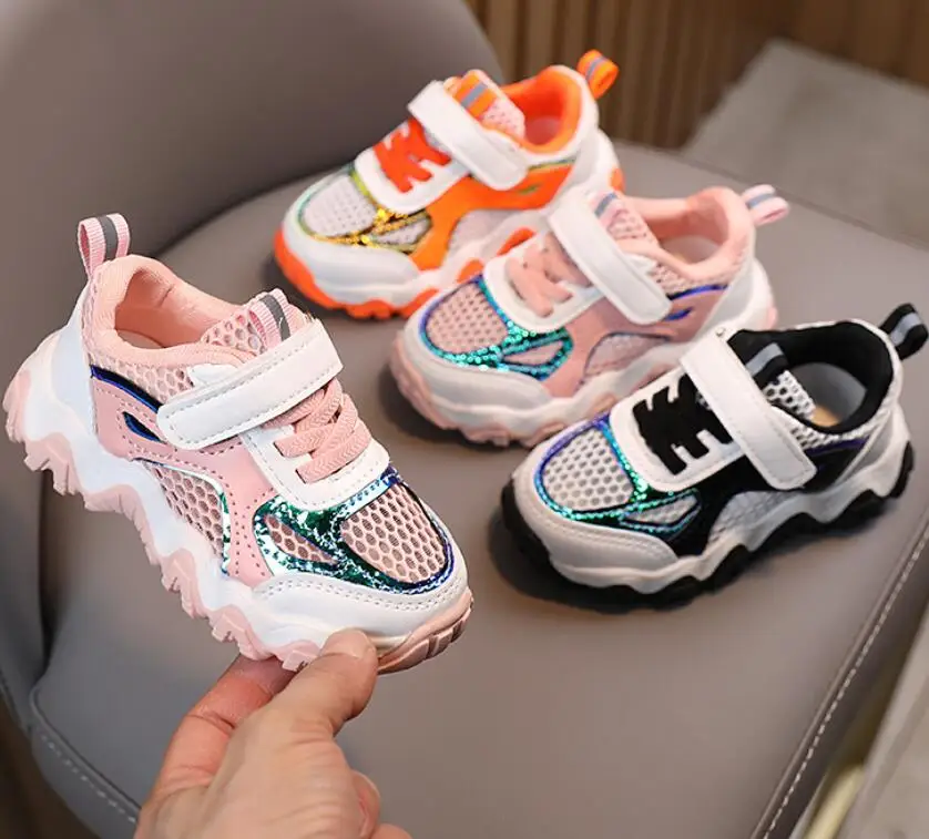 Брендовые модные детские сетчатые кроссовки для девочек и мальчиков
