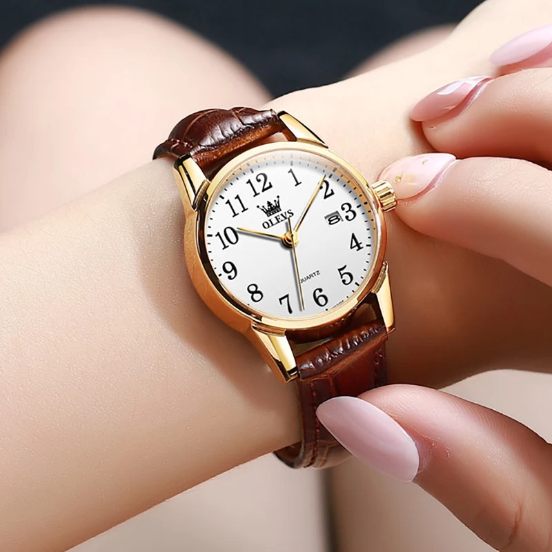 

OLEVS Fashion Women Watches Waterproof 50M Calender Leather Strap Quartz Ladies Wrist Watch Simple Casual Female Bracelet Clock