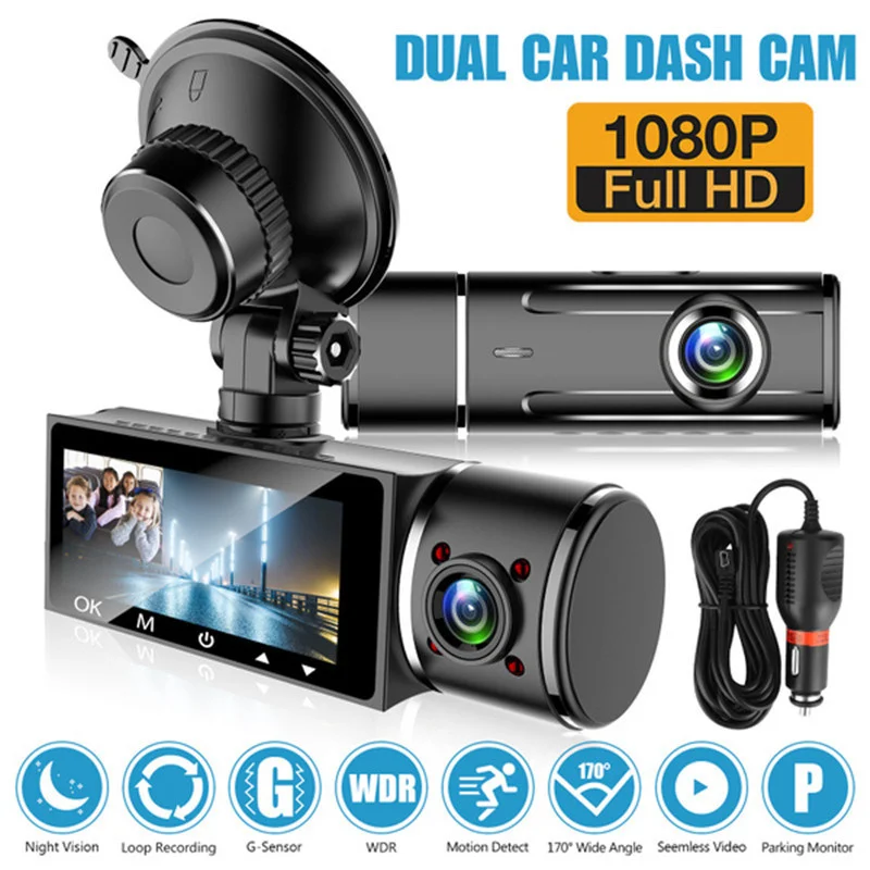

1080P HD Car Recorders Night Vision Driving Dash Cam DVR Dual Hidden Video Recorder Parking Monitoring Rear View Camera Dashcam