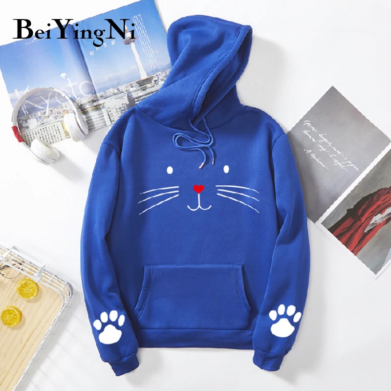 Beiyingni кавайные толстовки с капюшоном рисунком кота из мультфильма женские