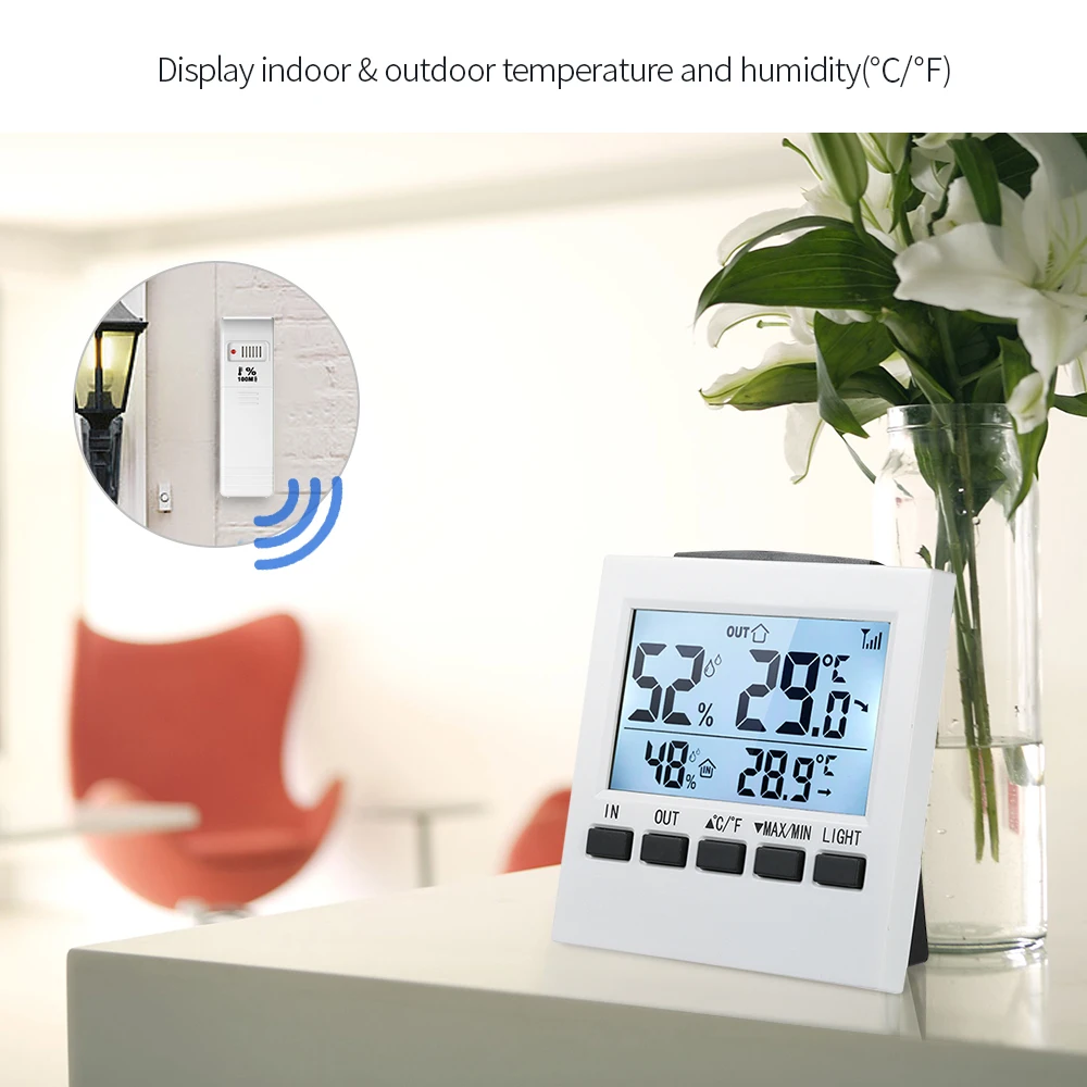 ЖК-дисплей цифровой беспроводной для помещений термометр гигрометр температура влажность измеритель с макс. Мин. Значение дисплей передатчик