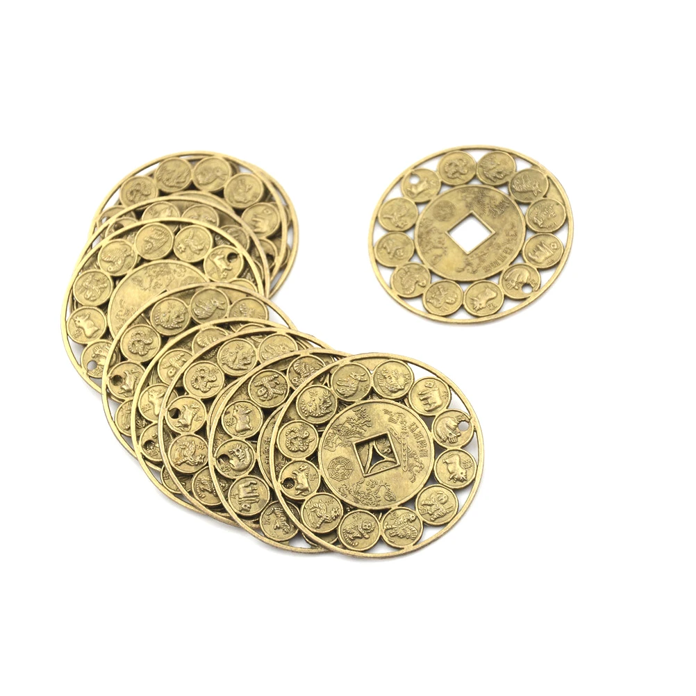 

1Pcs Diameter 4.5cm Zinc alloy Auspicious Lucky Chinese Zodiac Feng Shui Coin For Good Luck Amulet Prosperous Protection