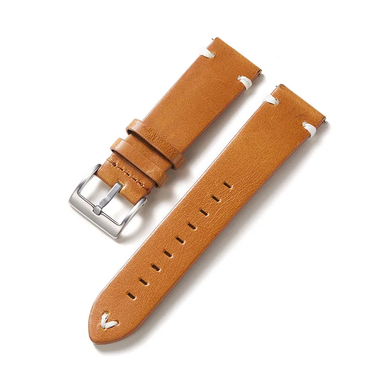 New Oil Max Leather 20mm 22mm Watch Strap Handmade Wristband Belt Brown Coffee Watchband Quick Release