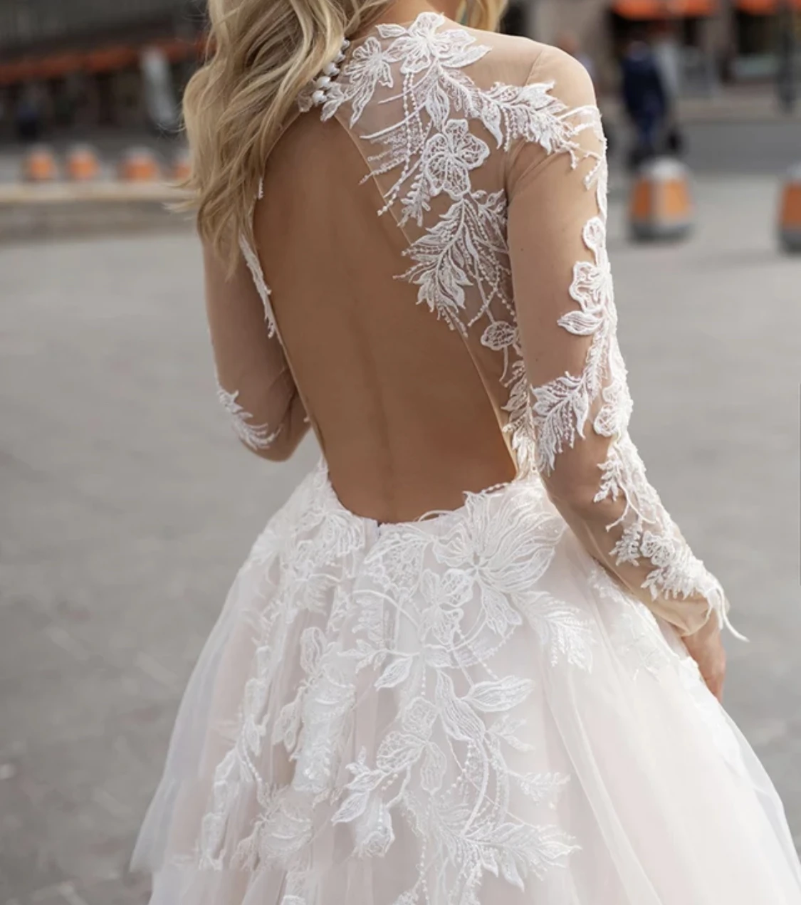 Wedding Dress A-Line Sheer Neck Full Sleeve Backless Button Tulle Floor Length Sweep Train Elegant Bride Gown Custom Made 2021 second hand wedding dresses