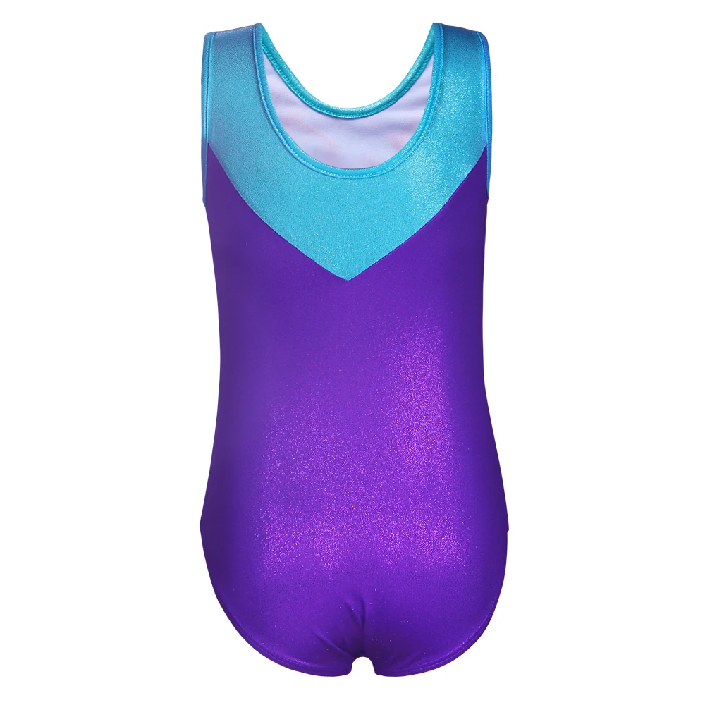 Гимнастическое трико для девушек блестящее слитное элегантное фиолетовое