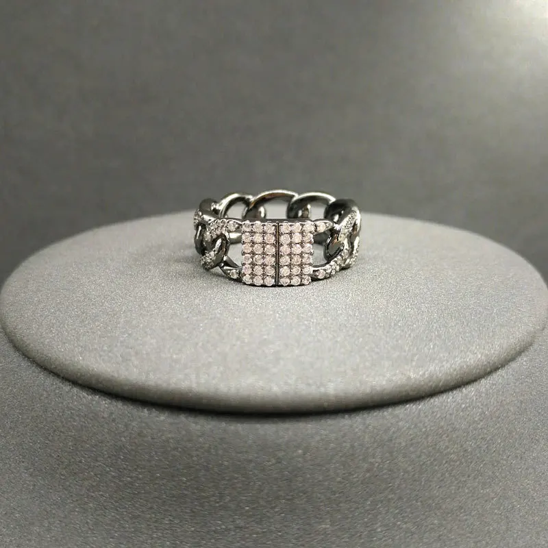 

cheny s925 sterling silver ring October new wide chain ring female European and American style mysterious black Bohemian style