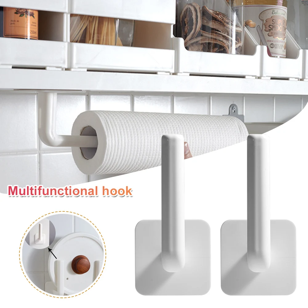 

2pcs Kitchen Self-adhesive Accessories Under Cabinet Paper Roll Rack Towel Holder Tissue Hanger Storage Rack Paper