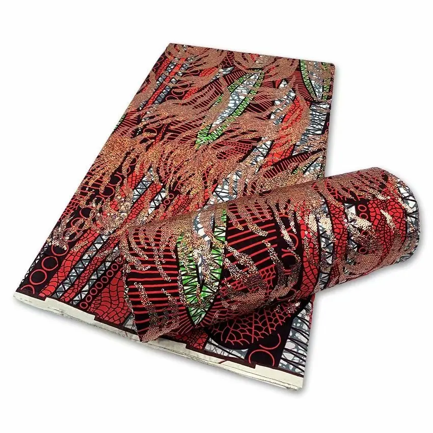 

Новая африканская восковая блестящая ткань, 100% хлопок, материал Анкары батик, хорошее качество, блестки для шитья свадебного платья