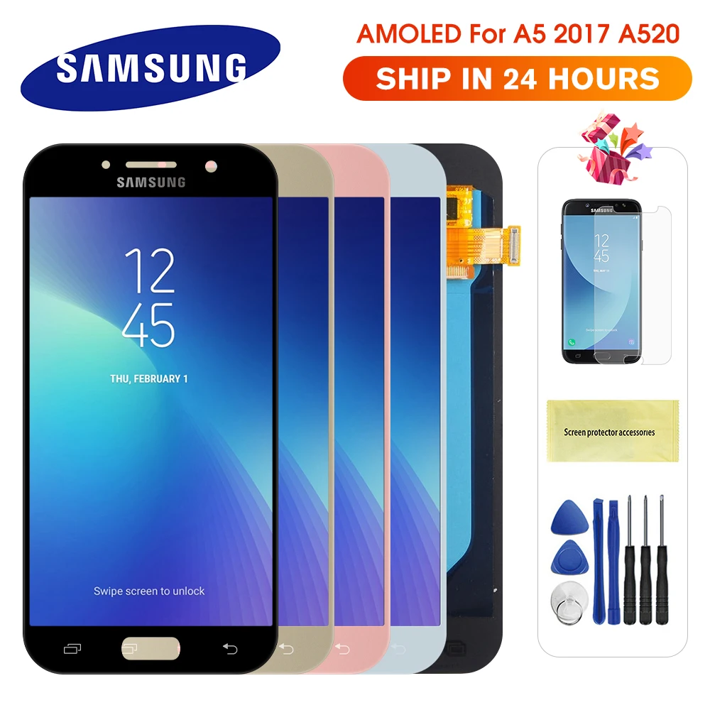 

Super AMOLED экран для Samsung Galaxy A5 2017, ЖК-дисплей, сенсорный экран, дигитайзер, заменяемый для Samsung A520 A520F SM-A520F