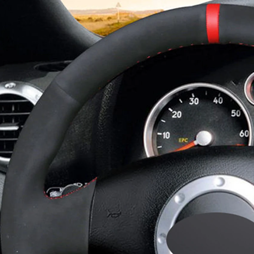 

LQTENLEO Hand Sew Car Steering Wheel Cover Black Suede For Audi A3 2000-2003 A4 2003-2005 RS 6 2003 S4 2004-2006 TT 2001-2006
