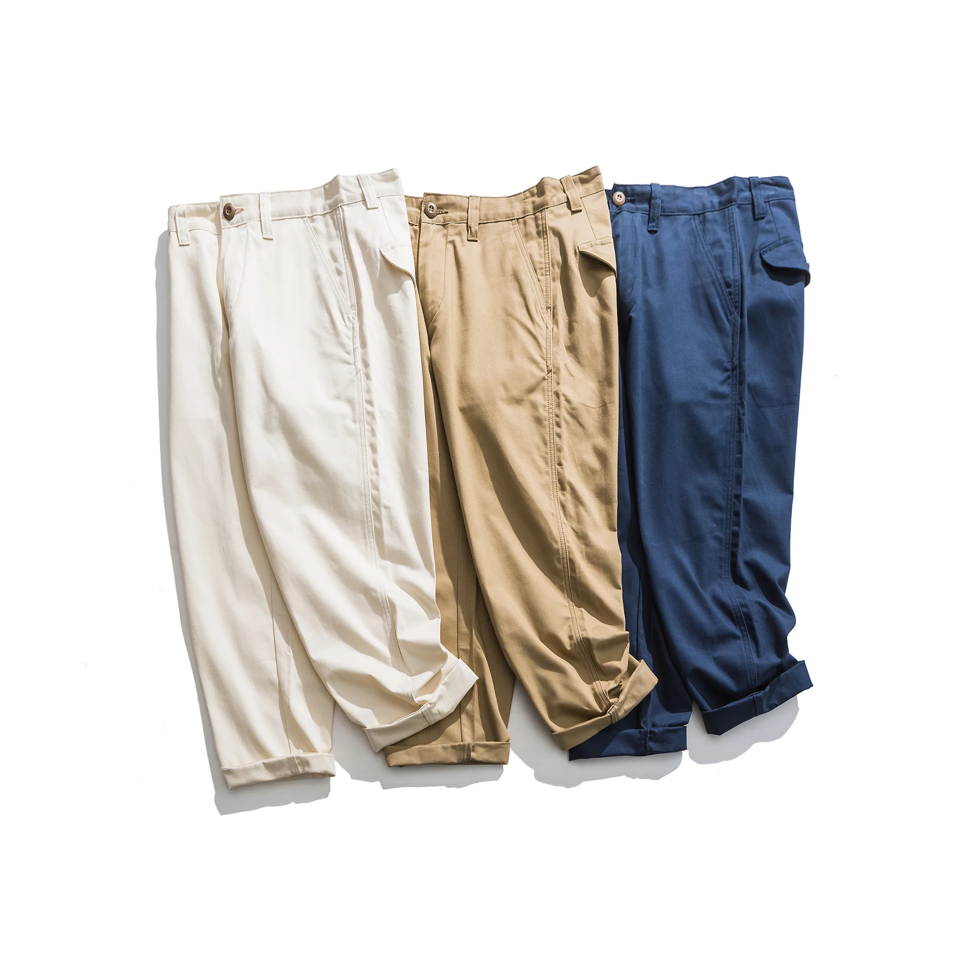 

American Vintage Trendy Loose Casual Twill Pattern Solid Color Men Pant Amekaji Top Quality 100% Cotton Baggy Cargo Trouser Male