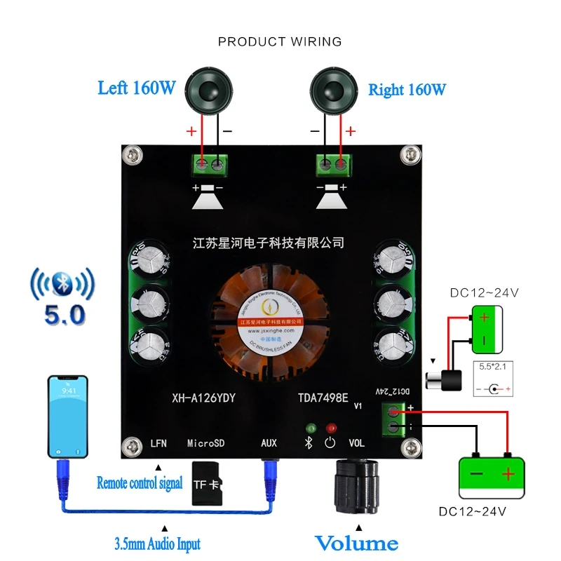 Цифровой усилитель мощности XH A126 160Wx2 Bluetooth 5 0 плата Стерео усилители TDA7498E AUX TF