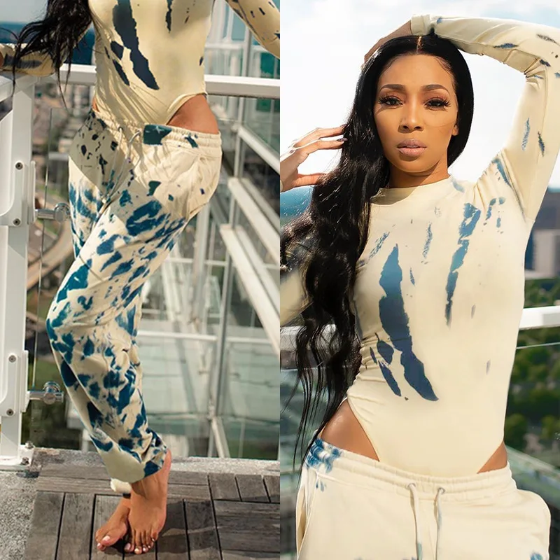 

Prettyshe Spring Autumn New Women's Fashion Casual Print One Piece Rompers Bodysuits Jumpsuits And Pants Two Piece Suit